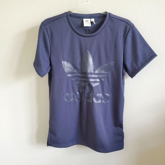 ADIDAS ribbed blue logo tee - Picture 1 of 4